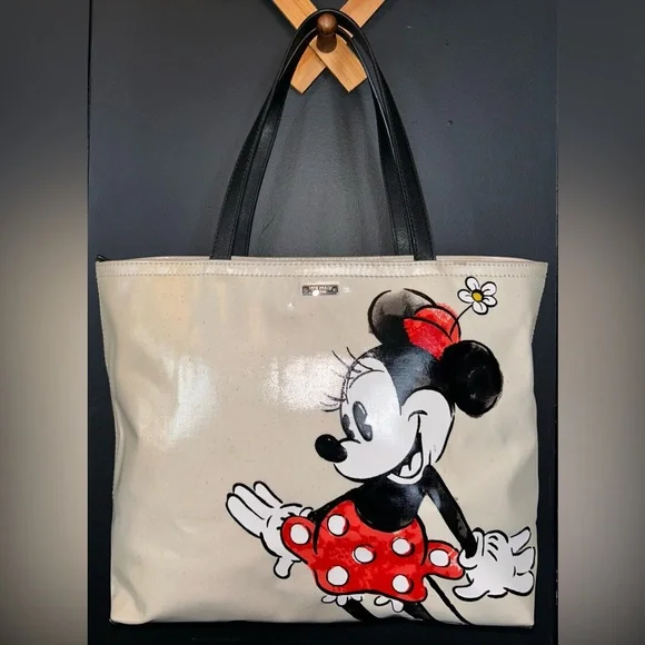 Kate Spade x Disney Minnie Mouse Francis Womens Tote Bag Cream Storybook lining - Picture 1 of 16